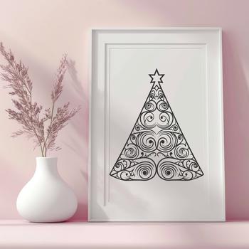 An ornate vector design representation of a classic Christmas tree.