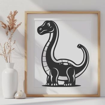 A full-body illustration of a brachiosaurus dinosaur in prehistoric landscape.