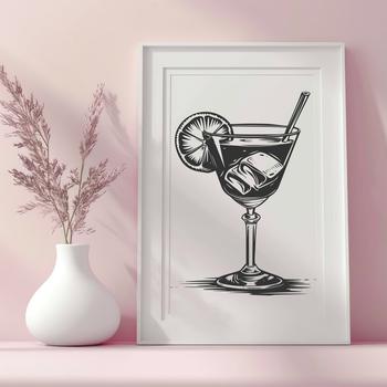 A stylized illustration of a cocktail in a glass, suitable for graphic design projects.