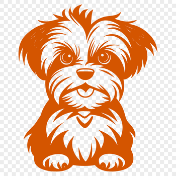 A small dog sitting on the floor, with its fur and features clearly detailed.