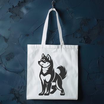 A full-body illustration of a standing Shiba Inu dog in vector art format.