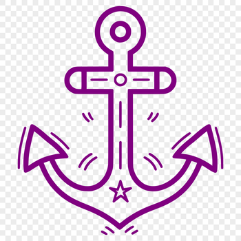A simple line drawing of a single anchor with rope and chain, suitable for nautical themes.