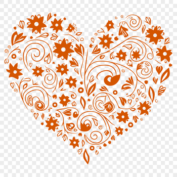 Vector illustration of an ornate love heart shape with floral details, ideal for Valentine's Day or wedding decorations.