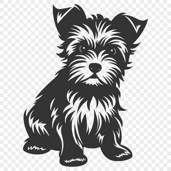 Small breed dog breed illustration, featuring a Yorkshire Terrier in full body sitting pose.
