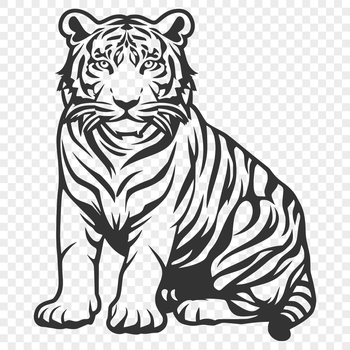 Illustration of a sitting tiger in full body view, suitable for vector art projects.