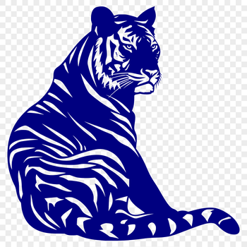 A sitting tiger with its body fully depicted in a vector design.