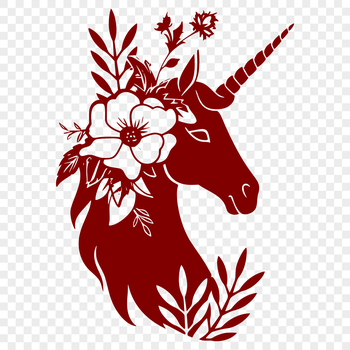 A stylized illustration of a unicorn's head with floral elements, suitable for digital art projects.