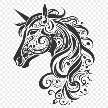 A detailed illustration of a mythical unicorn with an ornate head, suitable for vector design and commercial use.