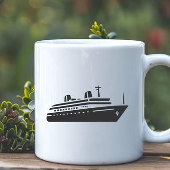 An illustration of a large cruise ship sailing on calm waters, suitable for vector design projects.