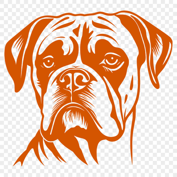 An illustration of a loyal Boxer dog with a distinctive head shape and facial expression.