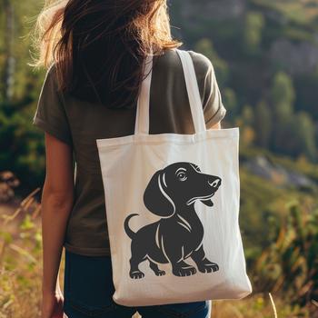 An SVG graphic of a dog in profile view, depicted as if it's about to walk off the page.