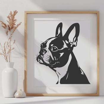 An SVG design featuring a detailed portrait of a Boston Terrier animal.