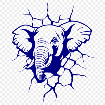 A digital illustration of a large African elephant with curved tusks.
