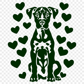A large, full-body illustration of a Great Dane sitting calmly.