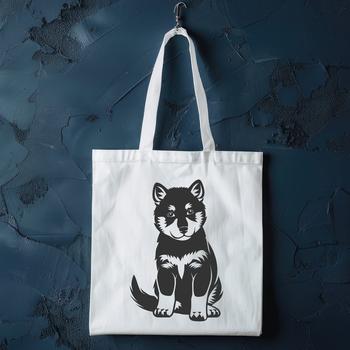 A seated Japanese dog breed, known as a Shiba Inu, with its fur raised in a distinctive manner.