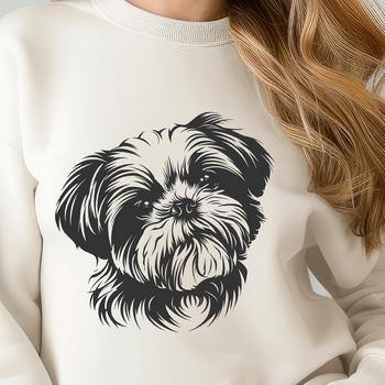 A portrait illustration of a small Shih Tzu dog's head in vector format, suitable for digital design.
