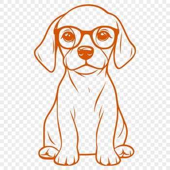 A close-up illustration of a sitting Weimaraner dog wearing glasses.