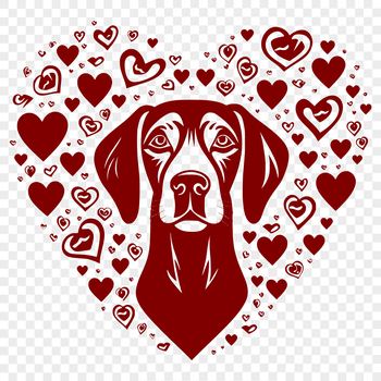 A high-quality vector image of a Weimaraner dog breed with love hearts.