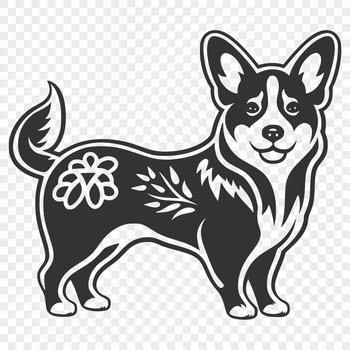 A full-body illustration of a standing Welsh Corgi breed dog with ornate features.