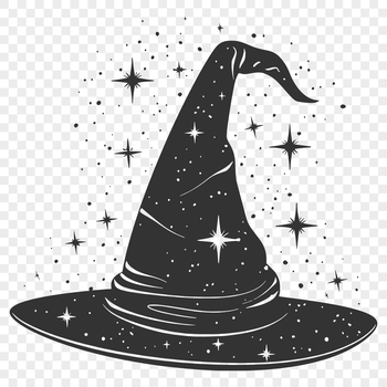A detailed illustration of a witch's hat with intricate design elements, perfect for vector art projects.