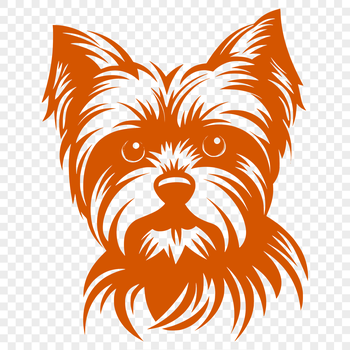 Close-up illustration of a Yorkshire Terrier's head with distinctive features.