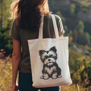 A vector graphic representation of a small Yorkshire terrier animal in a seated position.