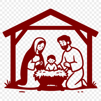 Illustration of the Holy Family in a serene Christmas setting, often associated with the holiday season.