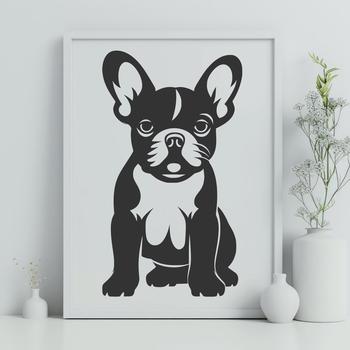 A detailed illustration of a seated French Bulldog with full body view.