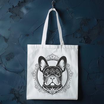 An SVG image featuring the face of a French Bulldog with intricate details.