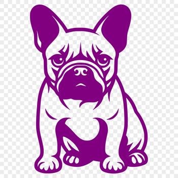 A simple line drawing of a full-body French Bulldog sitting with its front paws tucked under its body.