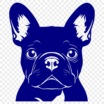 An illustration of a small French Bulldog's head with wrinkled skin.