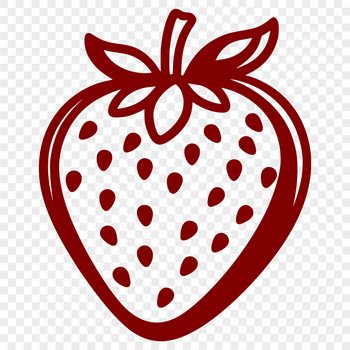 A detailed illustration of a strawberry with seeds and leaves.