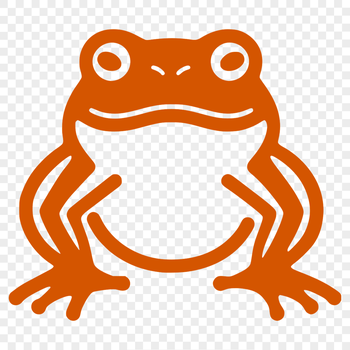 A simple line drawing of a cute frog sitting on its haunches.