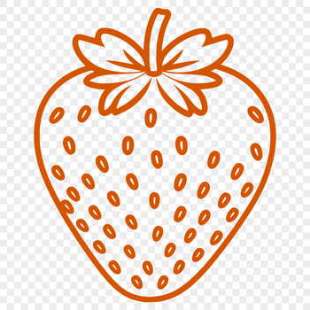 A detailed illustration of a strawberry fruit with rounded seeds and a green stem.