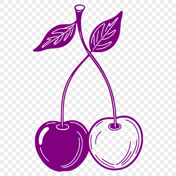 A stylized illustration of a cherry, suitable for vector graphics and commercial or personal use.