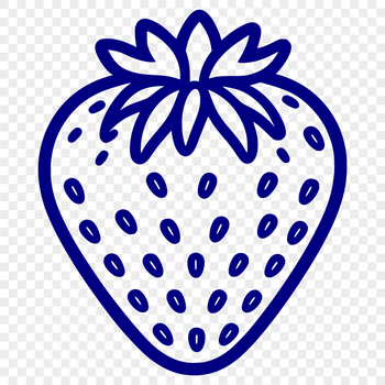 A stylized illustration of a ripe strawberry fruit in various colors.