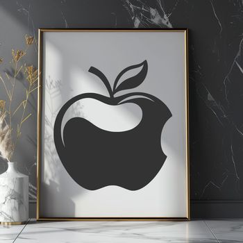 A simple line drawing of an apple, suitable for vector graphics design.