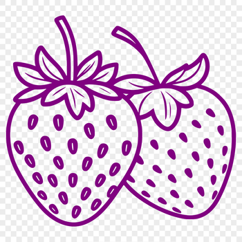 A detailed illustration of a fresh strawberry with seeds and leaves.