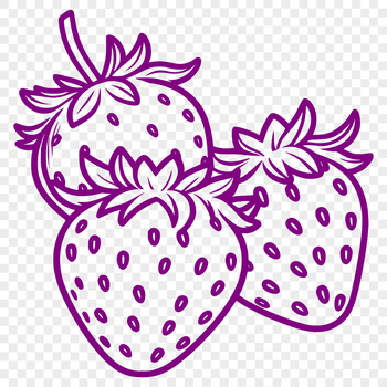 A stylized vector illustration of a ripe strawberry with green leaves.