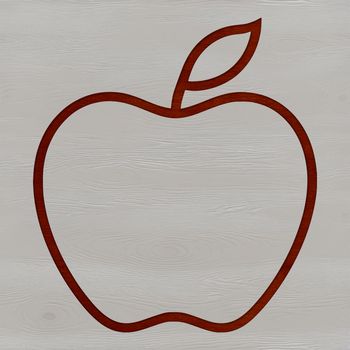 A stylized illustration of a red apple on a white background.