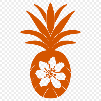 A stylized illustration of a pineapple in a floral arrangement.