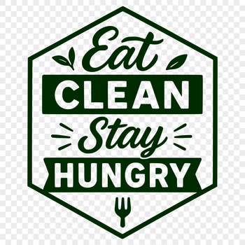 A humorous quote about food and diet in a clean, vector font.