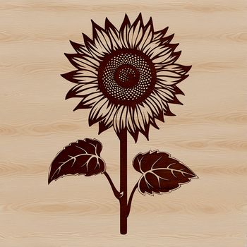 A close-up illustration of a sunflower with large yellow petals and a dark center.