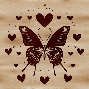 A colorful butterfly with love hearts on its wings, perfect for garden-themed designs and crafts.