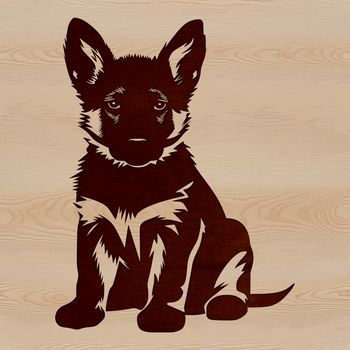 A sitting German shepherd dog with a calm expression in a simple vector design.