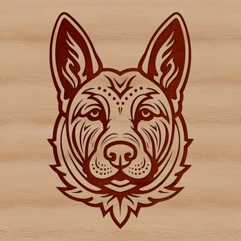 A detailed illustration of a German shepherd's head with intricate facial features.