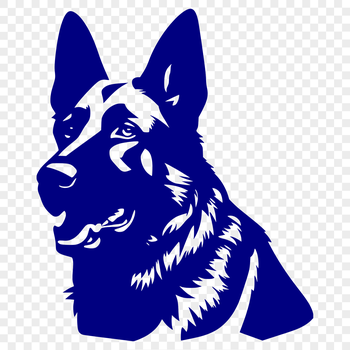 A detailed illustration of a German Shepherd's head with a bold outline and simple design.