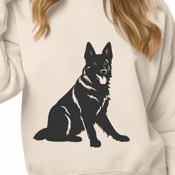 High-quality vector art design featuring a German shepherd in a relaxed sitting position.