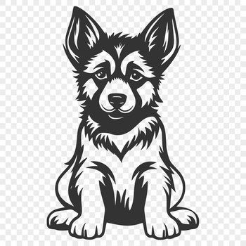A full-body illustration of a sitting German Shepherd dog.