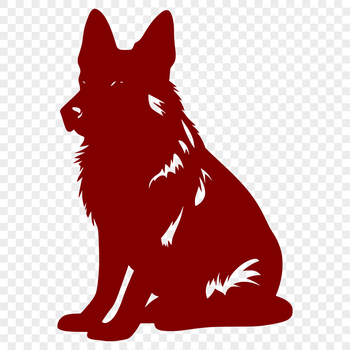 A full-body illustration of a sitting German shepherd dog in a realistic style.